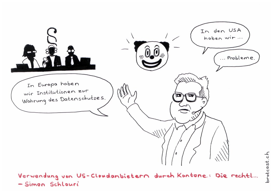 Cartoon zu “Verwendung von US-Cloudanbietern durch Kantone”